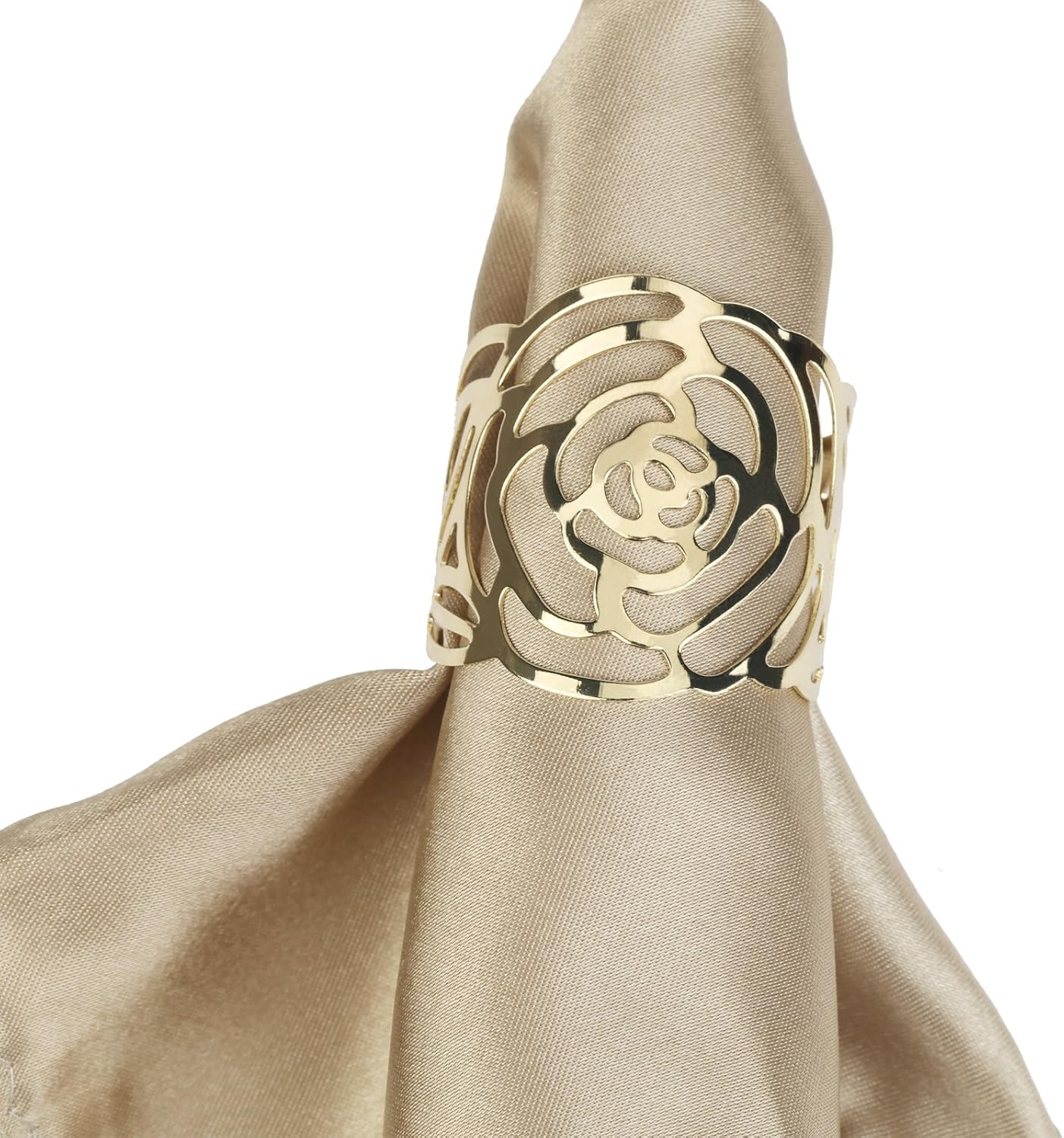 confezione da 12 Silver a forma di rosa per festa di matrimonio e decorazione della tavola Portatovaglioli in metallo Kakoo