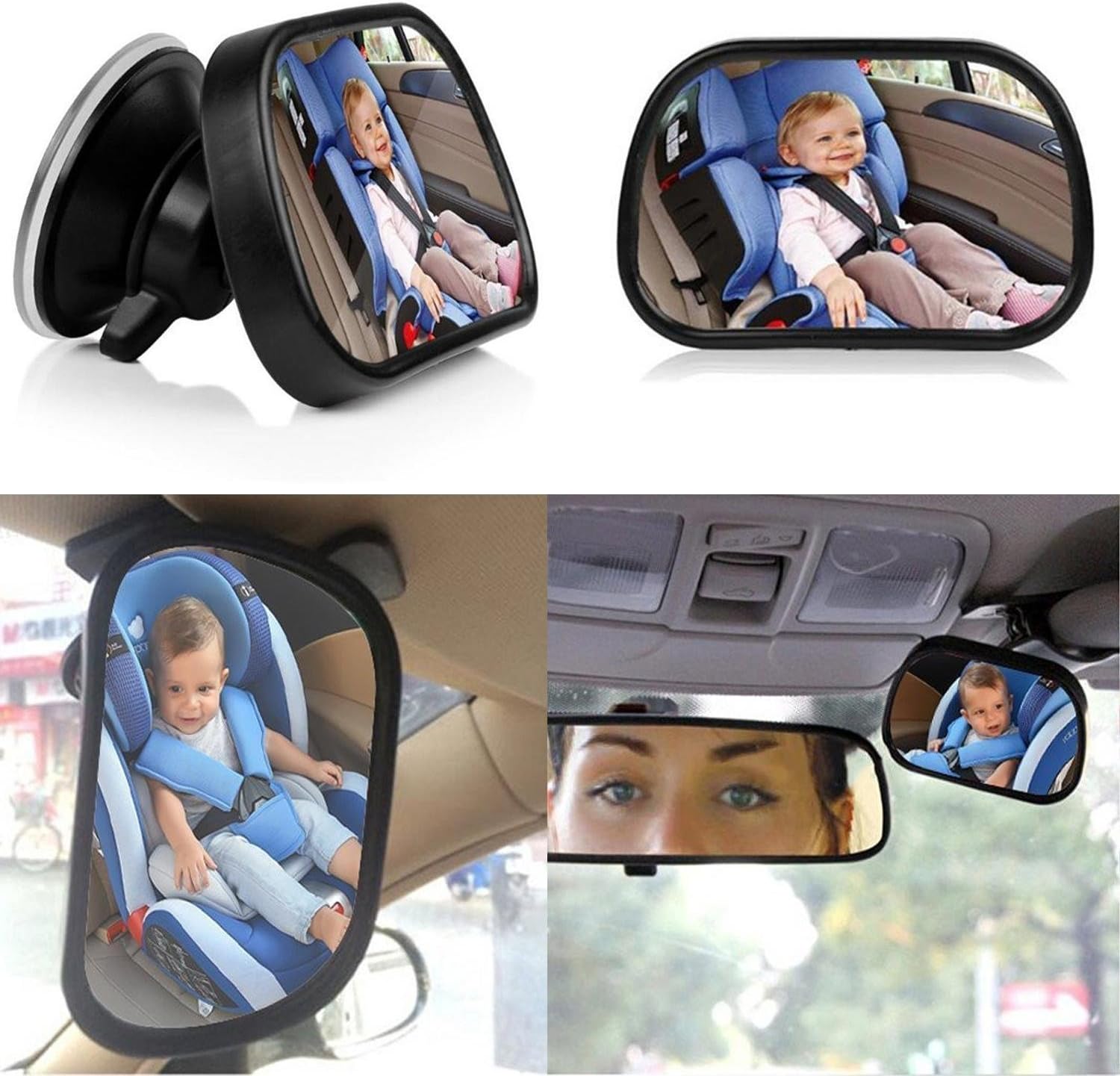 Rétroviseur Bébé Voiture 360° Réglable - Miroir Auto Pour Siège Arrière Avec Pince à Ressort ABS