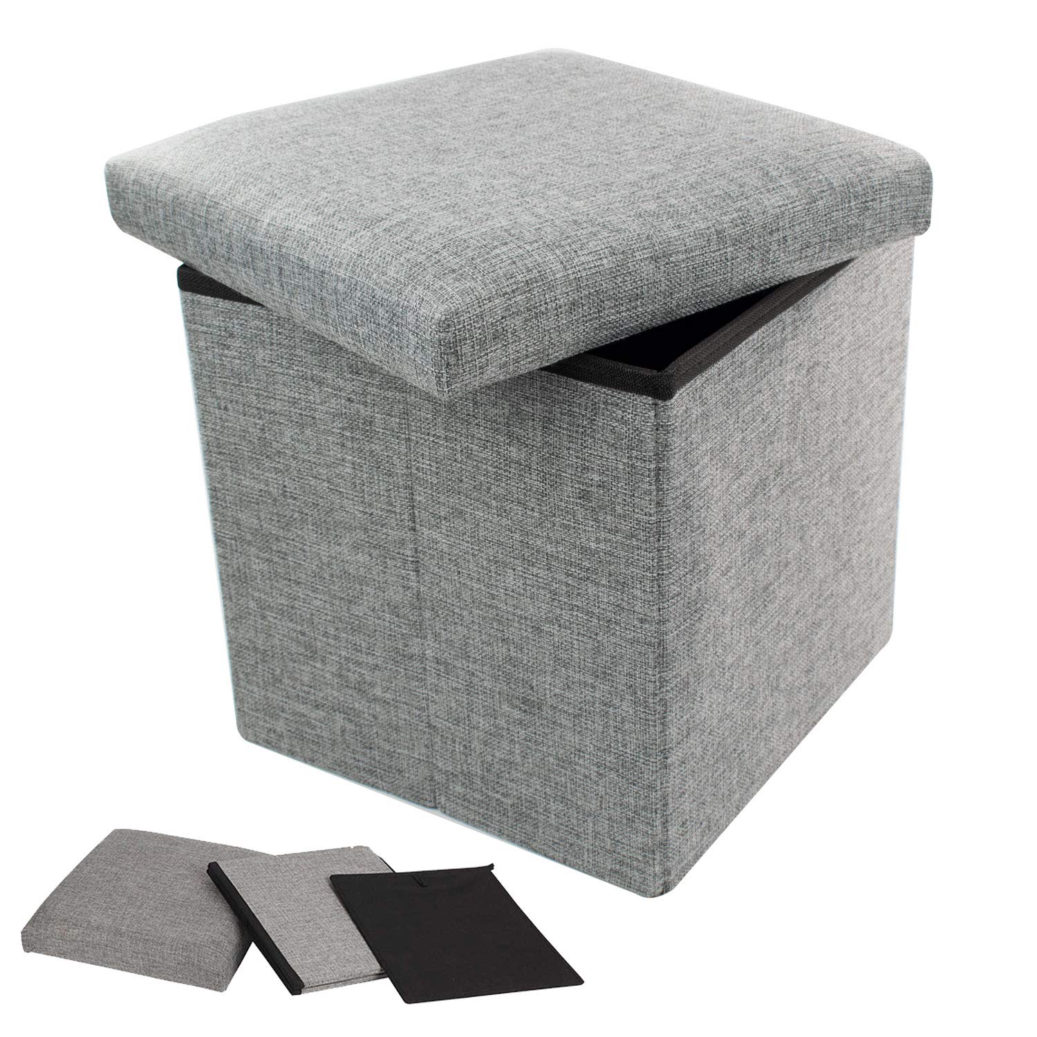 TRIXES Storage Ottoman, Footrest Box with Lid, Bed End Stool, Flat Pack Storage Cube, Toy Box, Pouffe Footstool with Storage, for Living Room, Bedroom or Playroom, 30 x 30 x 30 cm - Grey
