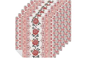6 PCS Cloth Napkins Ukrainian Embroidery Style Rose Reusable Satin 18.7x18.7 Inch Washable Soft Table Napkins for Dining Wedd