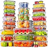 60 PCS Food Storage Containers with Lids Airtight, (30 Lids & 30 Containers) Leak proof Containers Set for Kitchen, Meal Prep, BPA-Free, PVC-Free Plastic, Microwave/Dishwasher Safe, Extra Labels & Pen