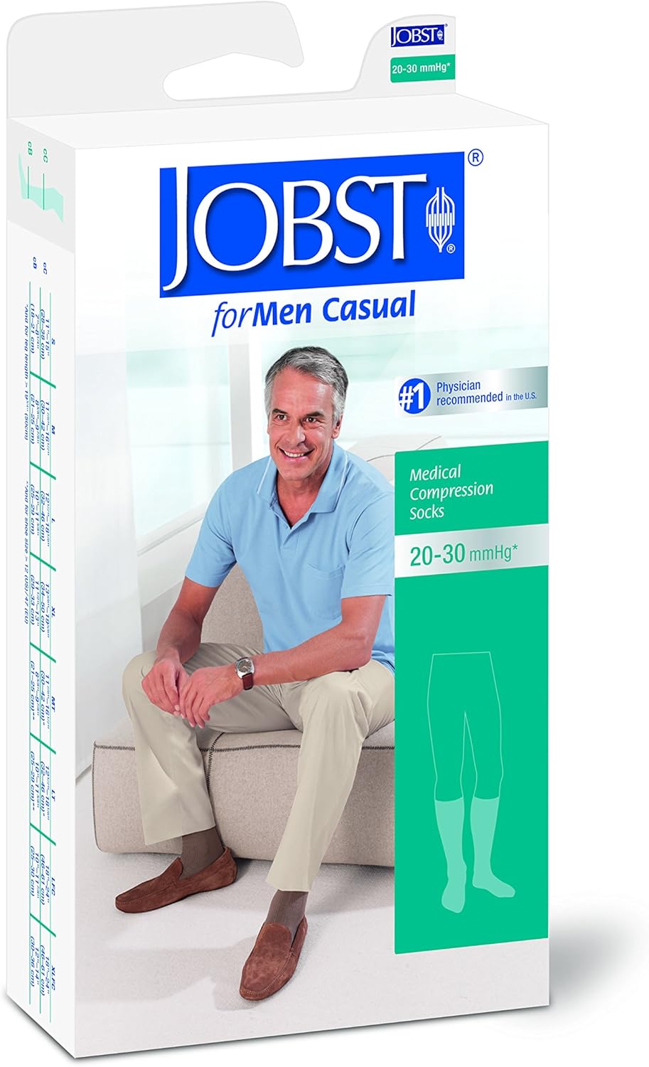 JOBST forMen Casual 20-30 mmHg Knee High Compression Socks, Black, Large Full Calf: Health & Personal Care