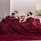 COOVA Oversized King Fleece Blanket 120x120 inches, Soft Cozy Warm Giant Extra Large 10'x10' Blanket for Bed, Sofa, Couch,Travel, Camping, California Huge Big Throw Blanket, Checkered Burgandy Red