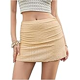 WDIRARA Women's Textured Ruched High Waisted Ruffle Mini Skirt with Shorts Underneath