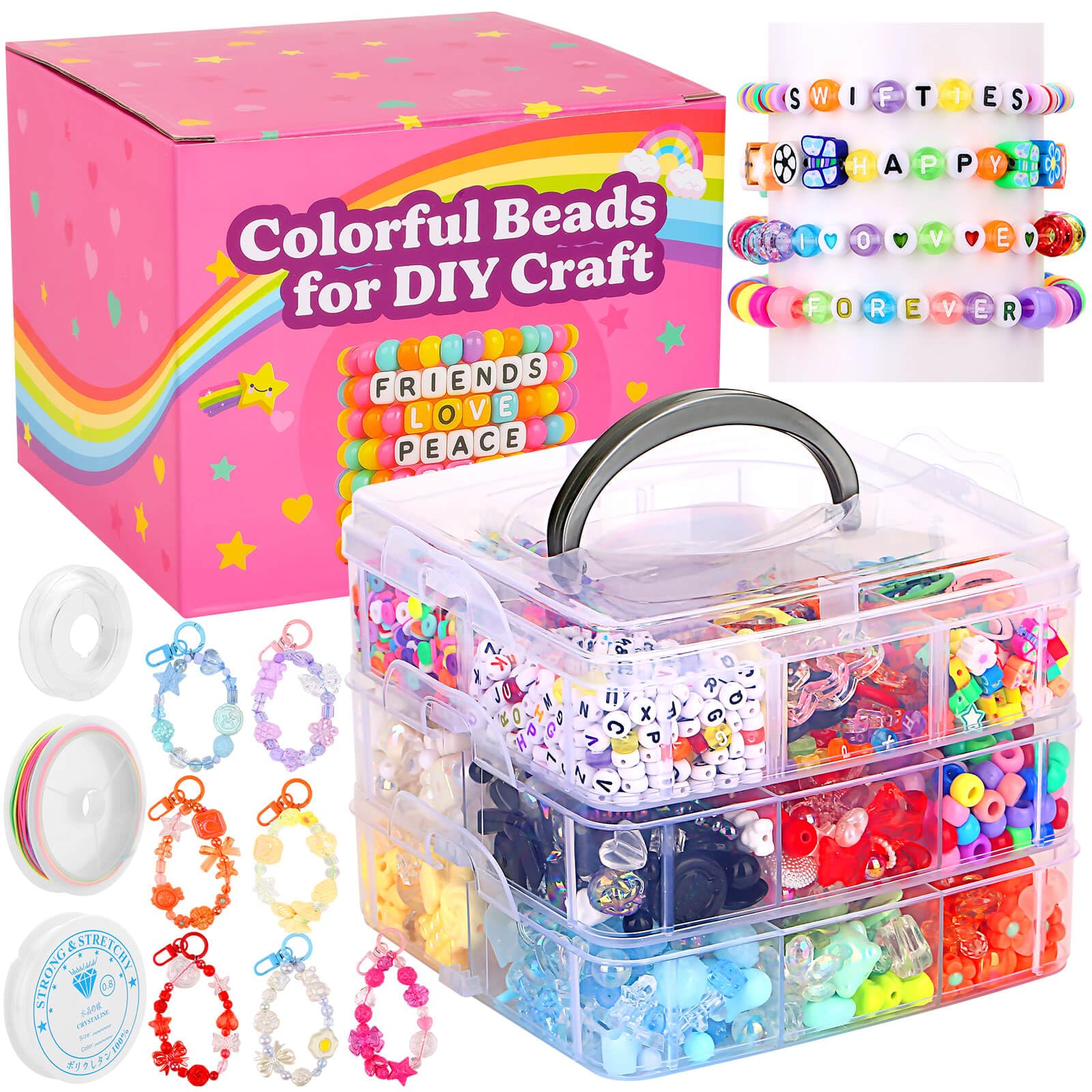 shynek 3123pcs Assorted Acrylic Beads Set for DIY Bracelets with Cute Candy Butterfly Flower Heart Kawaii Beads Charms for Creativity Funny Jewelry Crafts