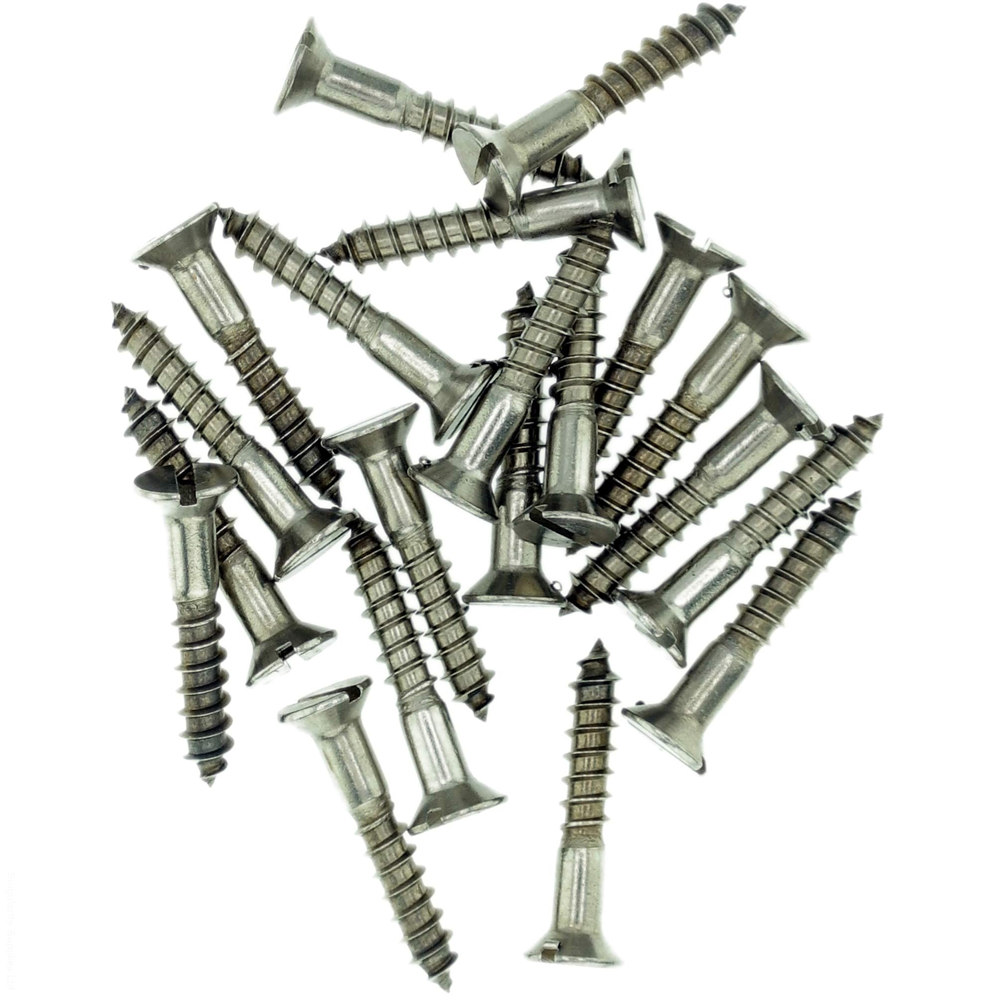 No.6 x 1.78 (3.5mm x 45mm) Slot Countersunk Wood Screw - Stainless Steel (A2) (Pack of 20)