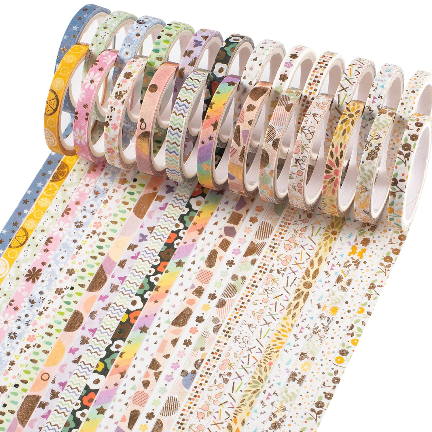 YUBX Washi Tape 24 Rolls Masking Tape 5 mm Wide Decorative Gold Foil Printed for Scrapbooking, Crafts, Bullet, Journal, Planning, Gifts, Decoration (Candy 24)