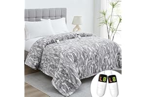 Guohaoi Heated Electric Blanket Throw, Soft Faux Rabbit Fur Heating Blanket with 10 Heating Levels 5 Sitting Timer Auto Off, 90"×90" King, Dark Grey Cozy Fast Heating Warm Blanket