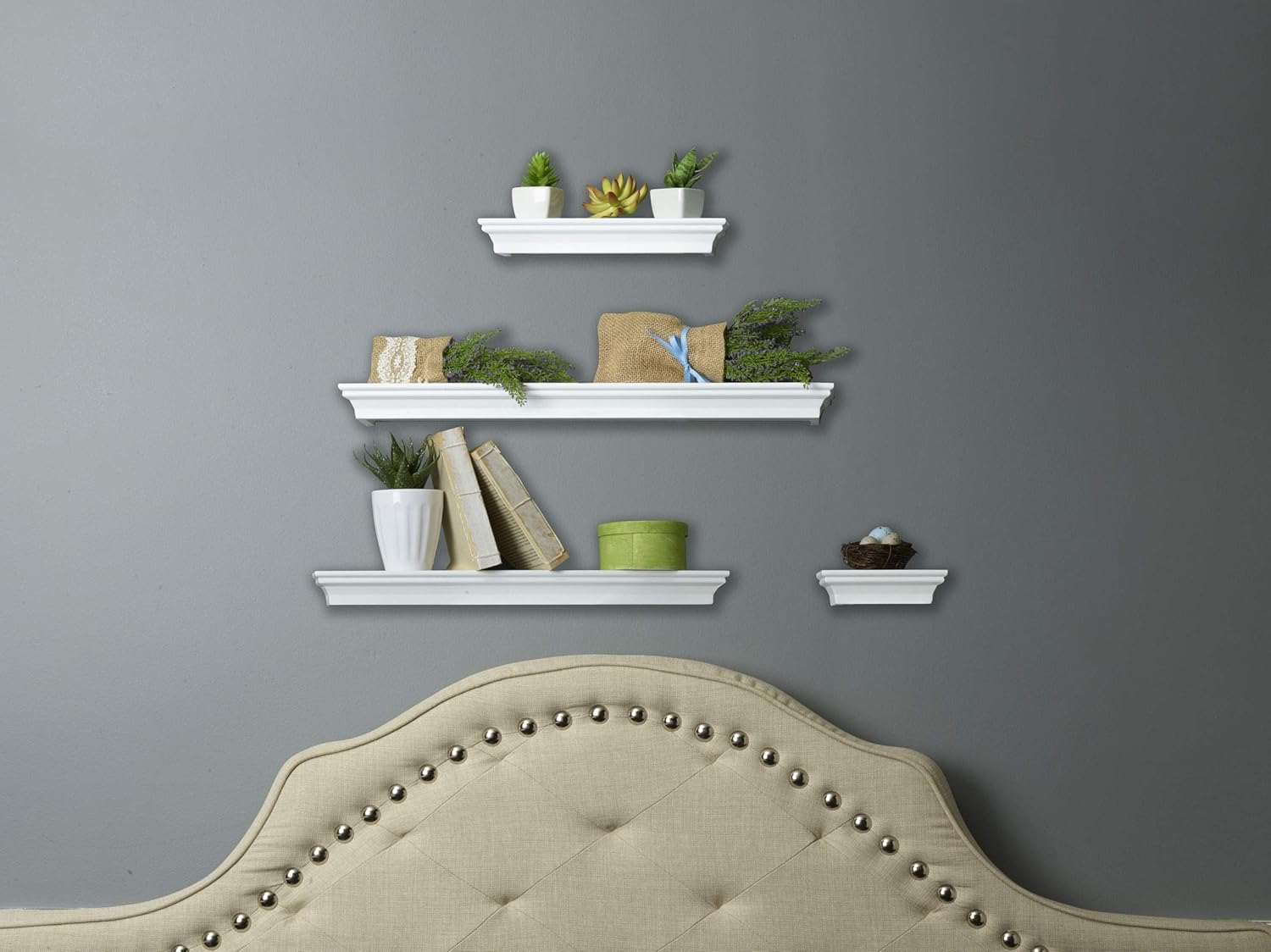 Melannco 5091215 Floating Wall Mount Molding Ledge Shelves, Set of 4, White: Home & Kitchen
