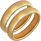 LYNYANIEE Gold Bangle Bracelets for Women Chunky Stretch Bracelet Set Stackable Bangles 14K Gold Plated Stainless Steel 10mm 16mm 20mm