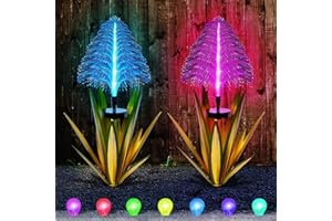 HOMIGHT Metal Outdoor Decoration Gift Metal Agave Plants Outdoor Decor, Metal Agave Yard Art Garden Lights Solar Outdoor, 7 Color Changing Garden Yard Pathway Xmas Decor Waterproof(2 pcs Light Green)