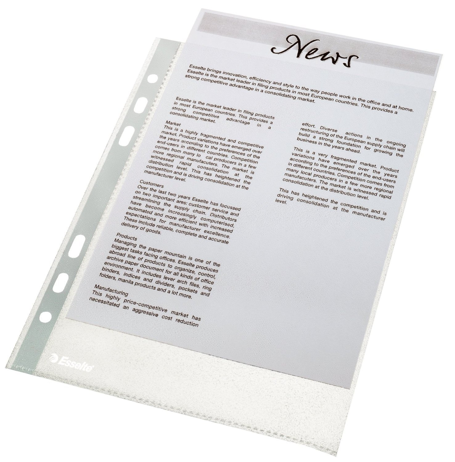 Esselte 23782 Plastic Punched Pocket , Clear Matt Finish, Top Open, 43 Micron Polypropylene, Pack of 100,Transparent,A5