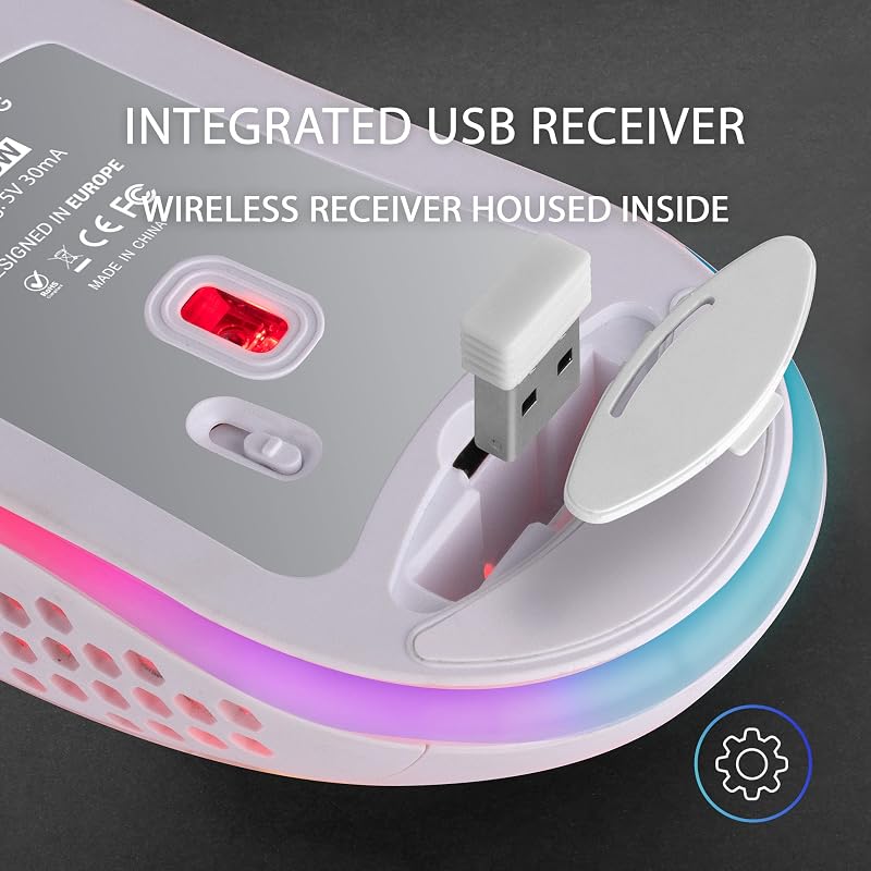 MMW3, Ratón Gaming Inalámbrico Ultraligero Hive, RGB Flow, Sensor 3200 dpi, Switches Mecánicos HUANO, Batería Recargable, 2.4G USB, Blanco