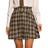 Allegra K Plaid Mini Skirt for Women's Tartan A-Line Buffalo Vintage Pleated Skirts