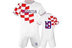 Qioov Soccer Jersey Kit Kids #7#10 National Team Boys Soccer Jersey/Shorts Football Shirt Set Girls Gift for Soccer Fans
