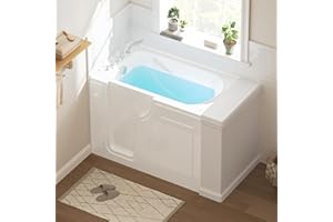 FerdY Floridian 55" x 33" Walk-in Bathtub with Left-Side Door Opening and Quick Fill and Drain System, Rectangular Soaking Bathtub in White