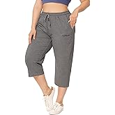 ZERDOCEAN Women's Plus Size Active Yoga Lounge Indoor Jersey Capri Walking Crop Pants with Pockets Drawstring