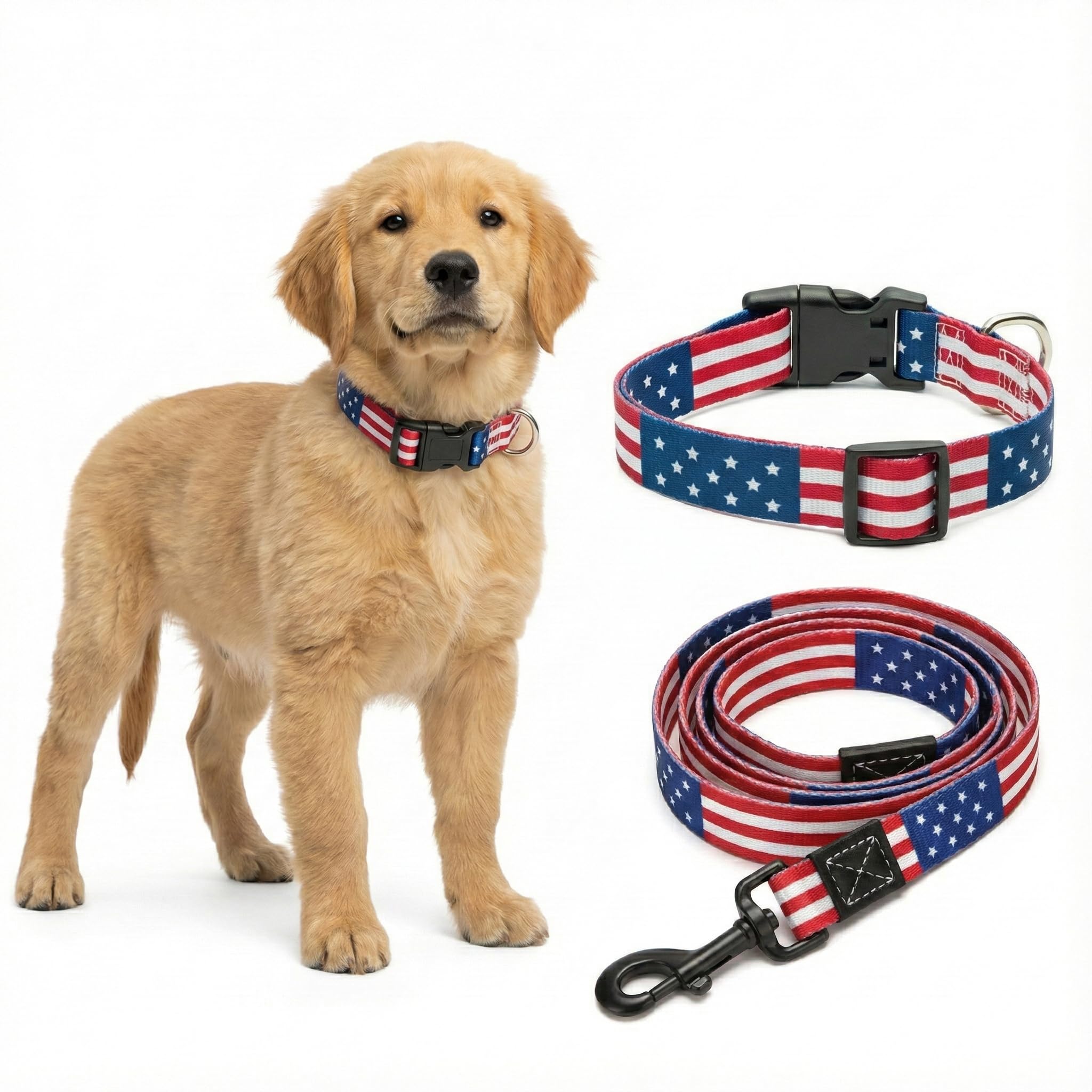 American Flag Dog Leash in 3 Different Sizes (Leash L 1" Wide 5ft) American Flag Collar y Correa para Perros en 3 tamaños diferentes