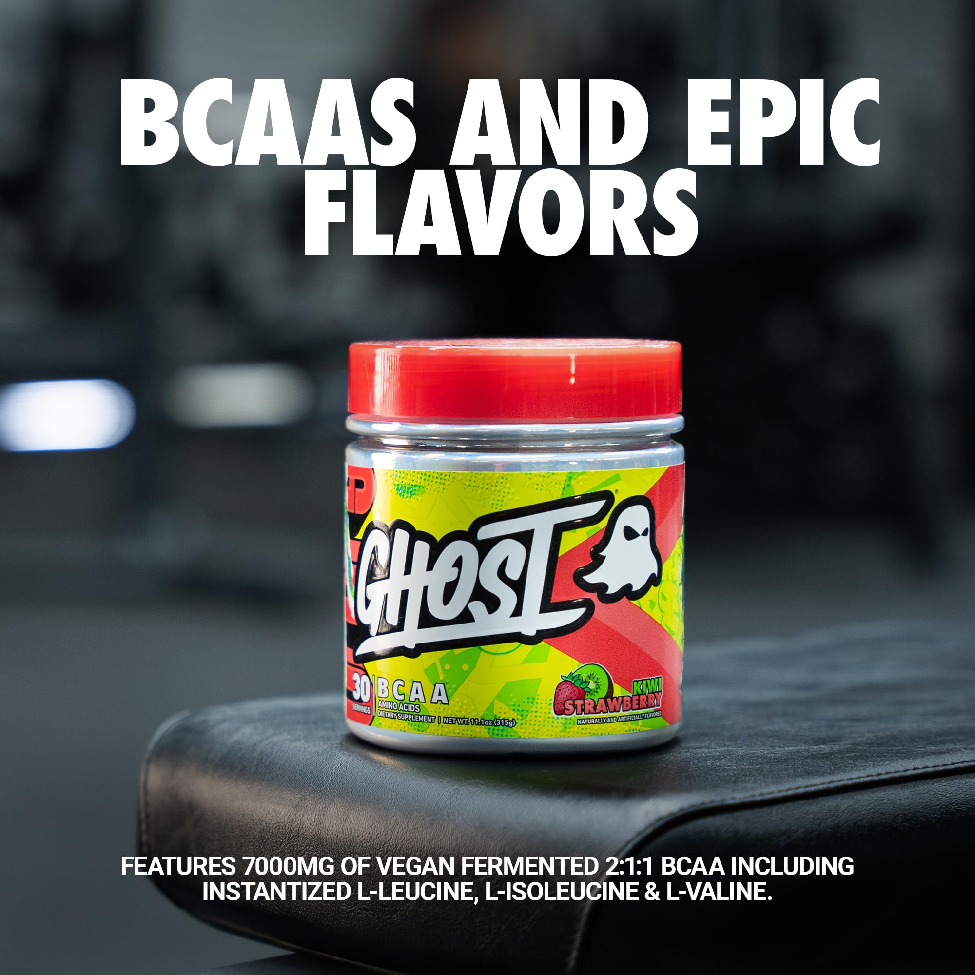 GHOST BCAA Powder Amino Acids Supplement, Kiwi Strawberry - 30 Servings - Sugar-Free Intra, Post & Pre Workout Amino Powder & Recovery Drink, 7G BCAA
