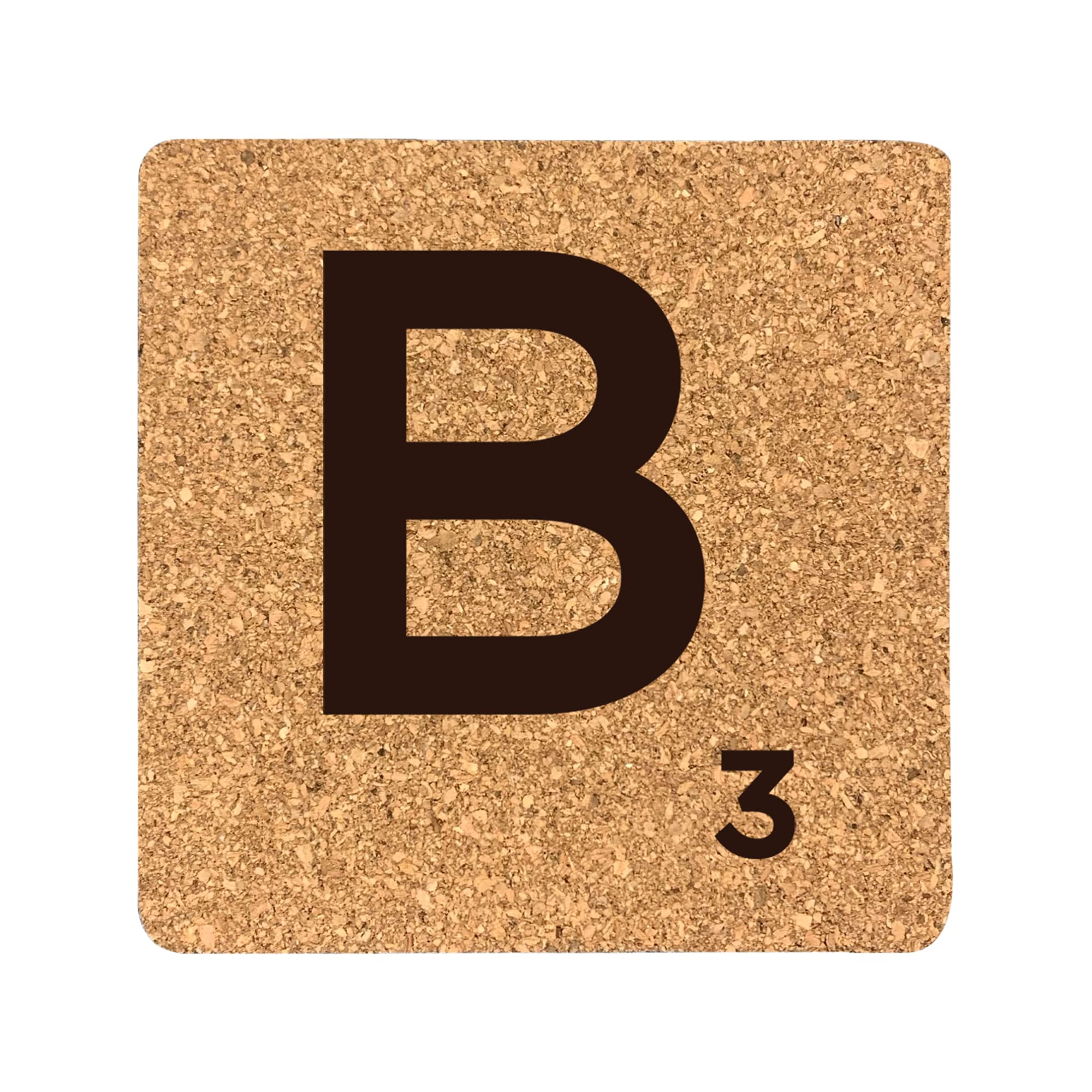 eBuyGB Scrabble Drinks Coasters, Square Cork Coaster, Individual Alphabet Letters, Scrabble Tiles with Score Marks - Personalise Your Own Scrabble Words (B)