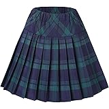 DAZCOS Plaid Pleated Skirts with Shorts High Waist A Line for Women