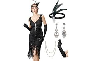 YESSA Flapper Dresses 1920s Gatsby Dress for Women Roaring 20s Costumes Fringed Sequin Cocktail Dress with 20s Accessories