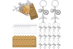 Henoyso Airplane Keychain Party Favor Christmas Party Favor Including Airplane Compass Keychain with Thank You Tags, Organza Supplies Bag