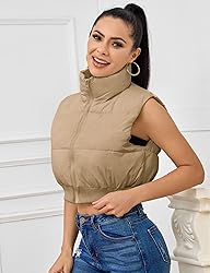 Kissonic Cropped Puffer Vest for Women, Winter
