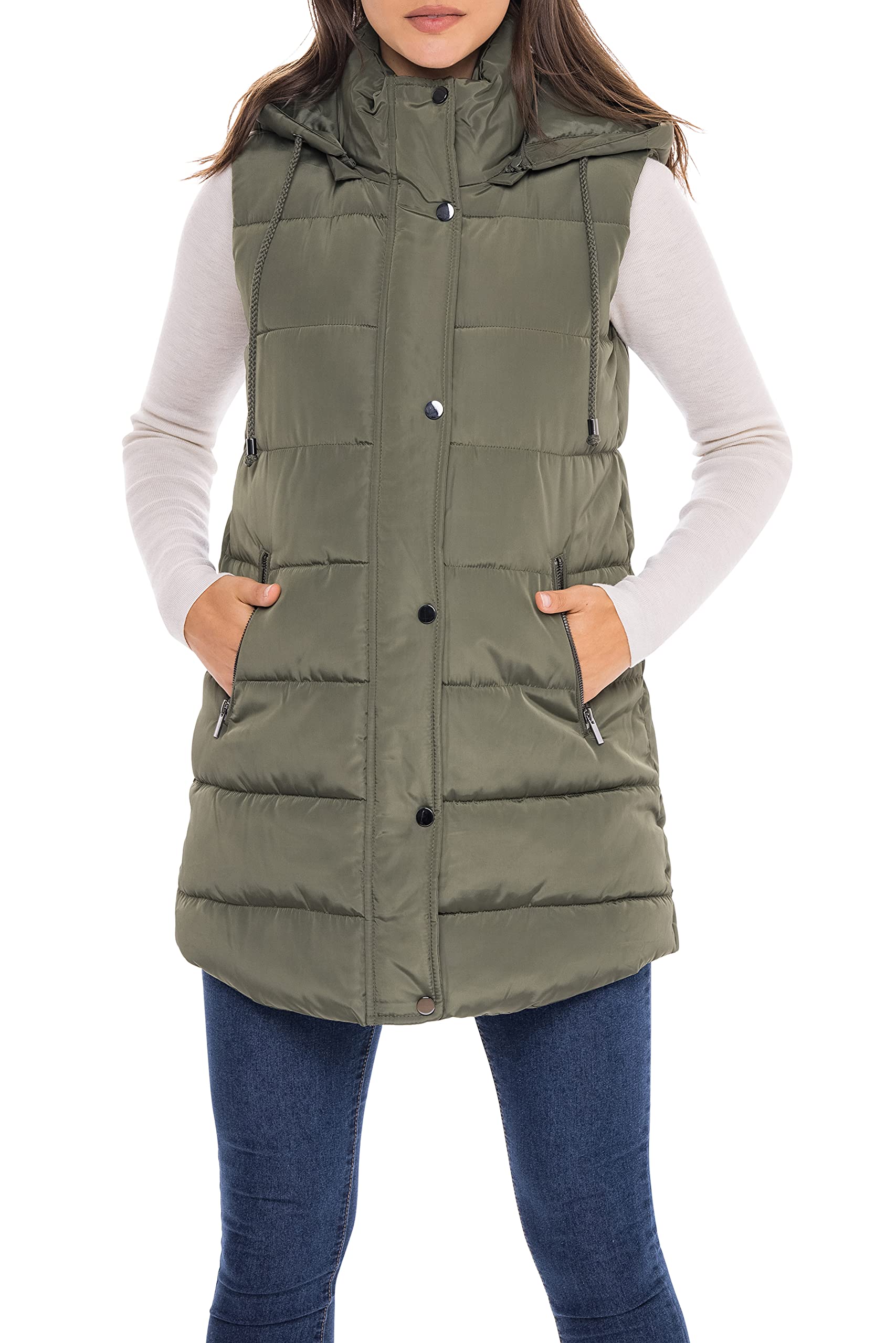 Photo 1 of Sebby S.E.B Women's Long Puffer Vest, Quilted Faux Down Filled Hooded Vest for Fall and Winter