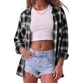 Deer Lady Plaid Flannel Shirts for Women Buffalo Plaid Shirts Oversized Long Sleeve Casual Button Down Blouse 2026 Fall Top