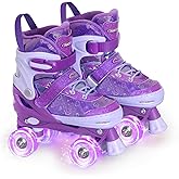 Nattork Kids Roller Skates for Girls Kids, 4 Sizes Adjustable Quad Skates Reflective Love Hearts with All Light up Wheels - Birthday Gift for Indoor Outdoor Sports