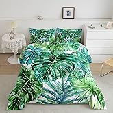 Feelyou Palm Leaf Comforter Set Queen Size for Kids Hawaiian Tropical Botanical Bedding Set for All Season Green Palm Tree Decor Soft Comforter + 2 Pillow Shams Boys