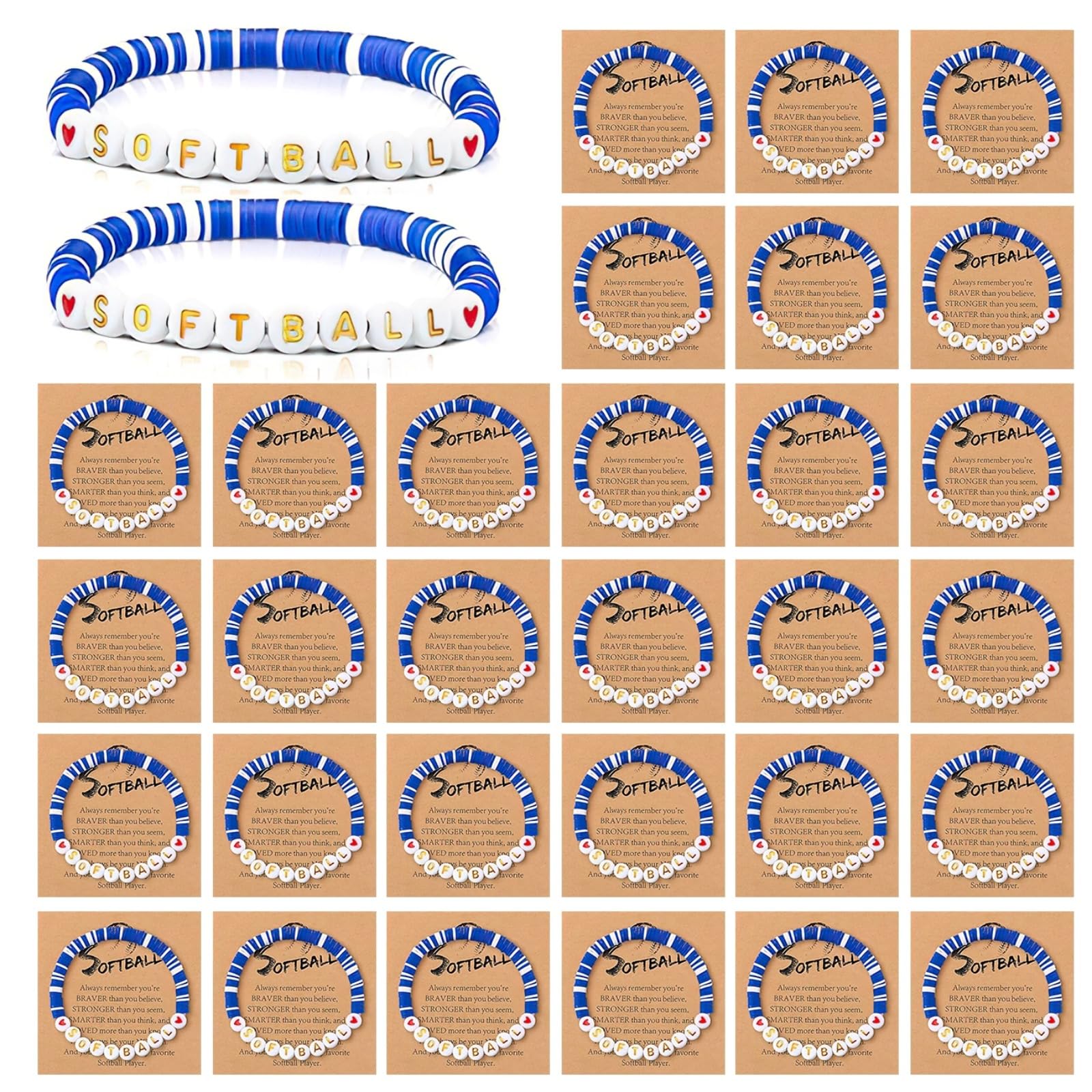 Photo 1 of 30 Pcs Softball Bracelets, Baseball Sports Clay Beaded Bracelets with Inspirational Cards, Adjustable Clay Beaded Bracelet for Sports Party Favors Christmas Party Gifts Christmas Stocking Stuffers