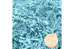 ZANKUBOM 1/2LB Sky Blue Crinkle Cut Paper Shred Filler Great for Gift Wrapping, Sky Blue Basket Fillers, Birthday, Gift Wrapping, Anniversary, Halloween Christmas Party Decor Filling Supplies