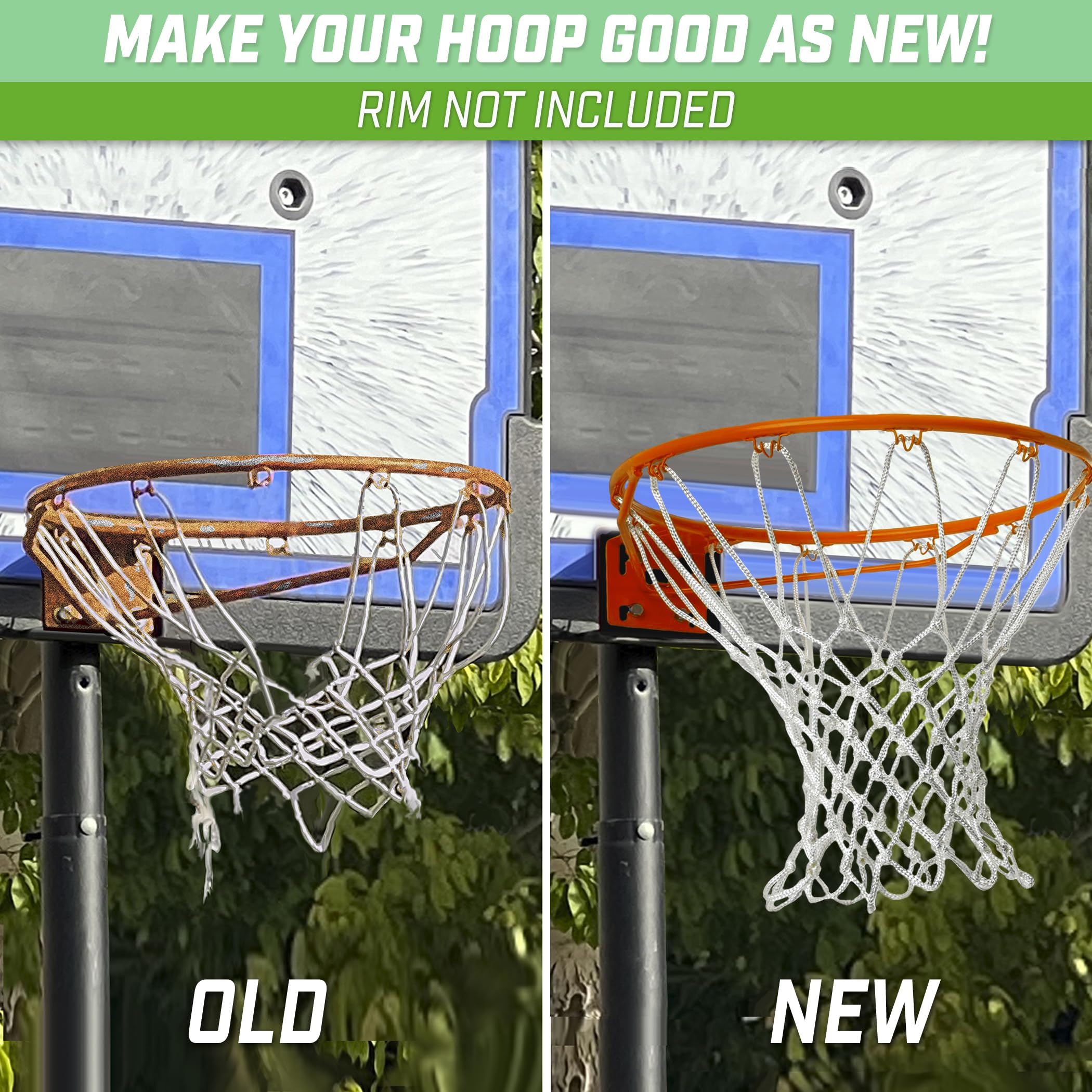 GoSports Basketball Net Replacement with 12 Loops - Heavy Duty for Indoor & Outdoor Hoops, Rim Not Included