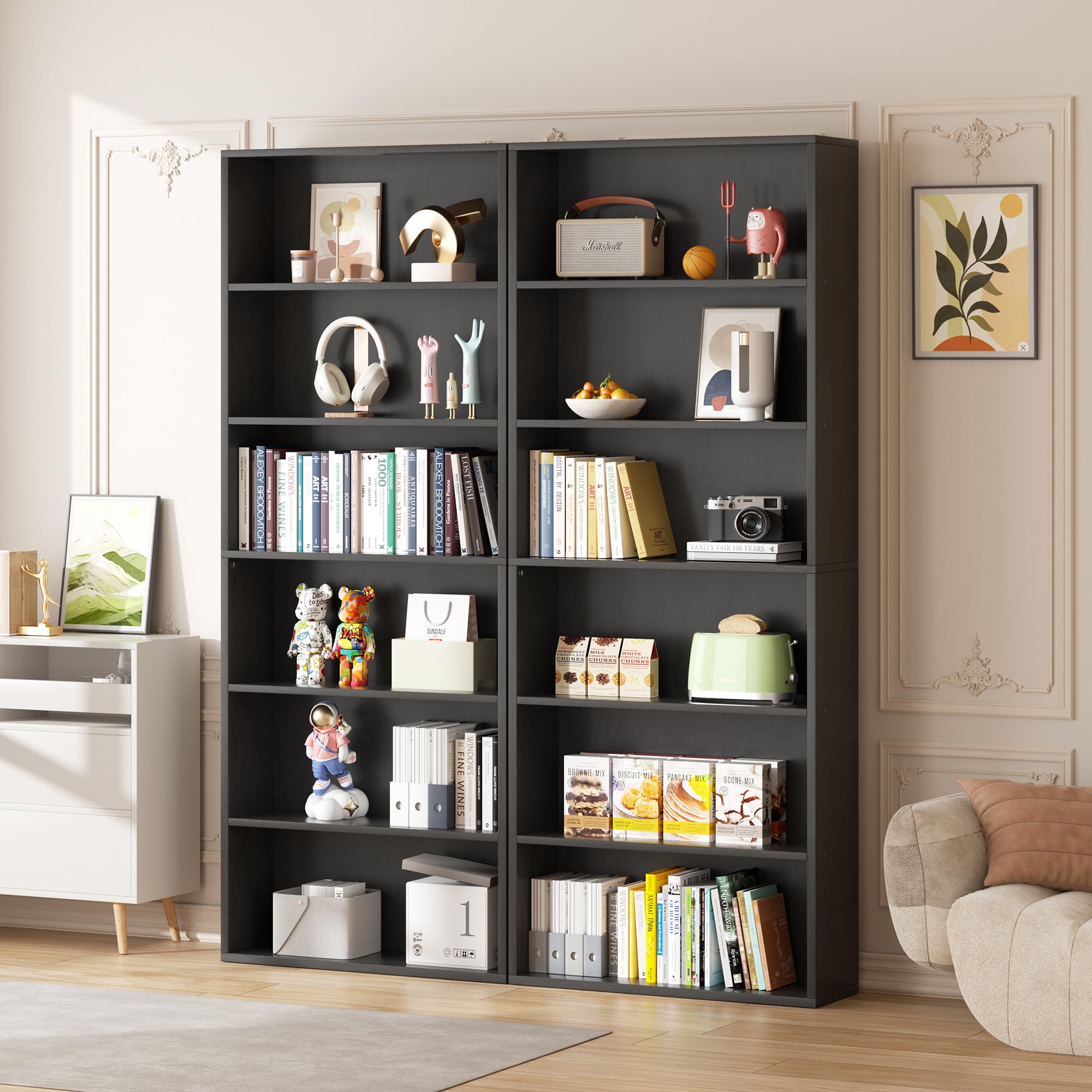Vongrasig 6-Tier Open Bookcase and Bookshelf, Floor