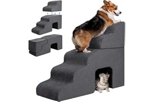 Garnpet Dog Stairs for High Beds with Tunnel, 5-Step Dog Steps for Small Dogs and Cats, Foldable Pet Stairs for High Bed Climbing, Non-Slip Balanced Pet Step Indoor, Dark Grey