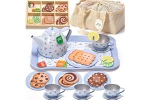 Veitch fairytales Kids Tea Party Set for Little Girl, Tea Sets for Toddler Pretend Play Food Kitchen Toy Accessories Gift for 3 4 5 6 Years Old Girls Boys (Blue)