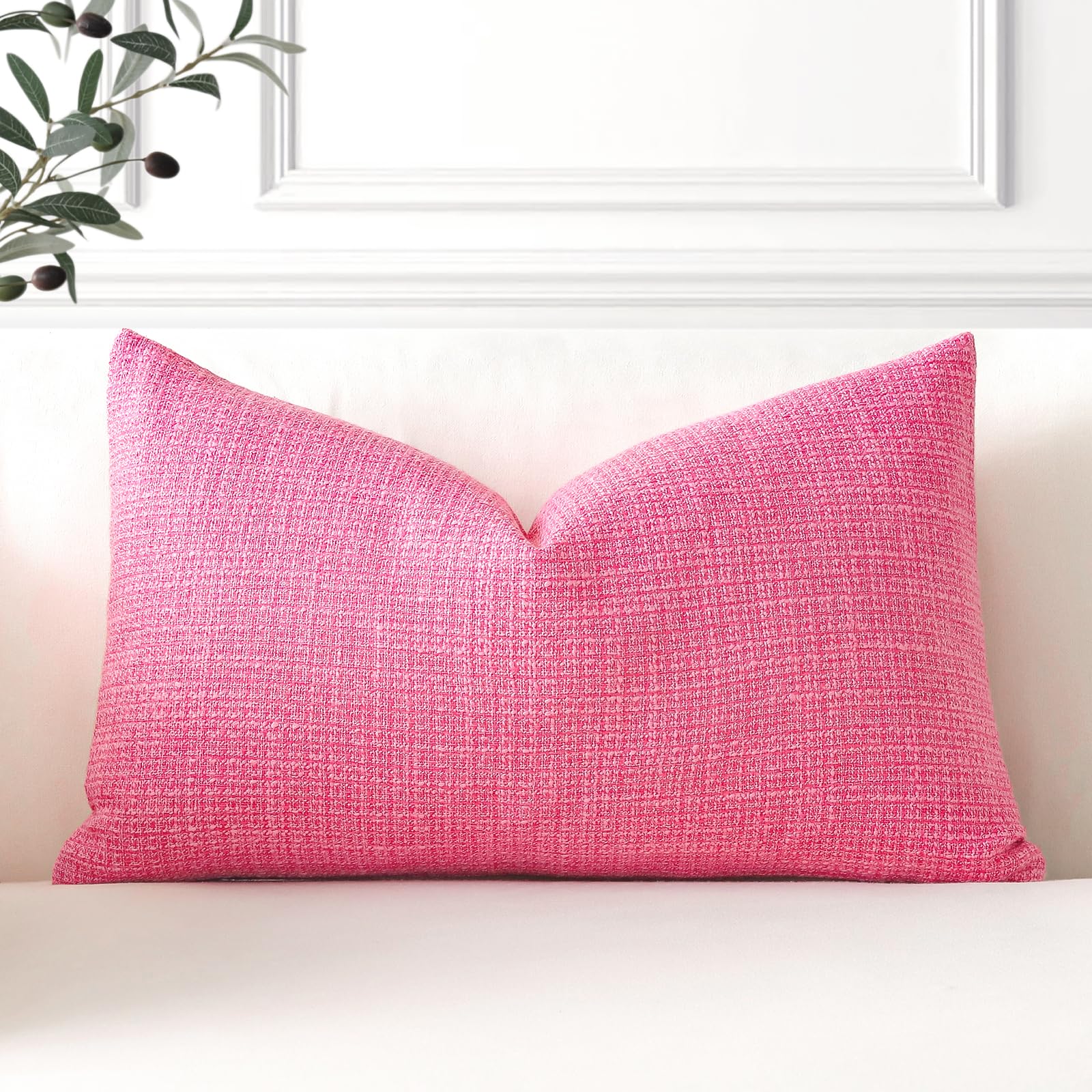 Artscope Linen Cushion Covers Set of 1 Decorative Lumbar Pillowcase Pillow Cover 12x20 Inch for Home Decor Sofa Bedroom Car 30x50cm Rose Pink — image 1