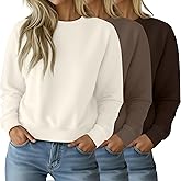 Ficerd 3 Pack Women's Cropped Sweatshirts Long Sleeve Cotton Crew Neck Pullover Tops Casual Solid Sweat Shirts