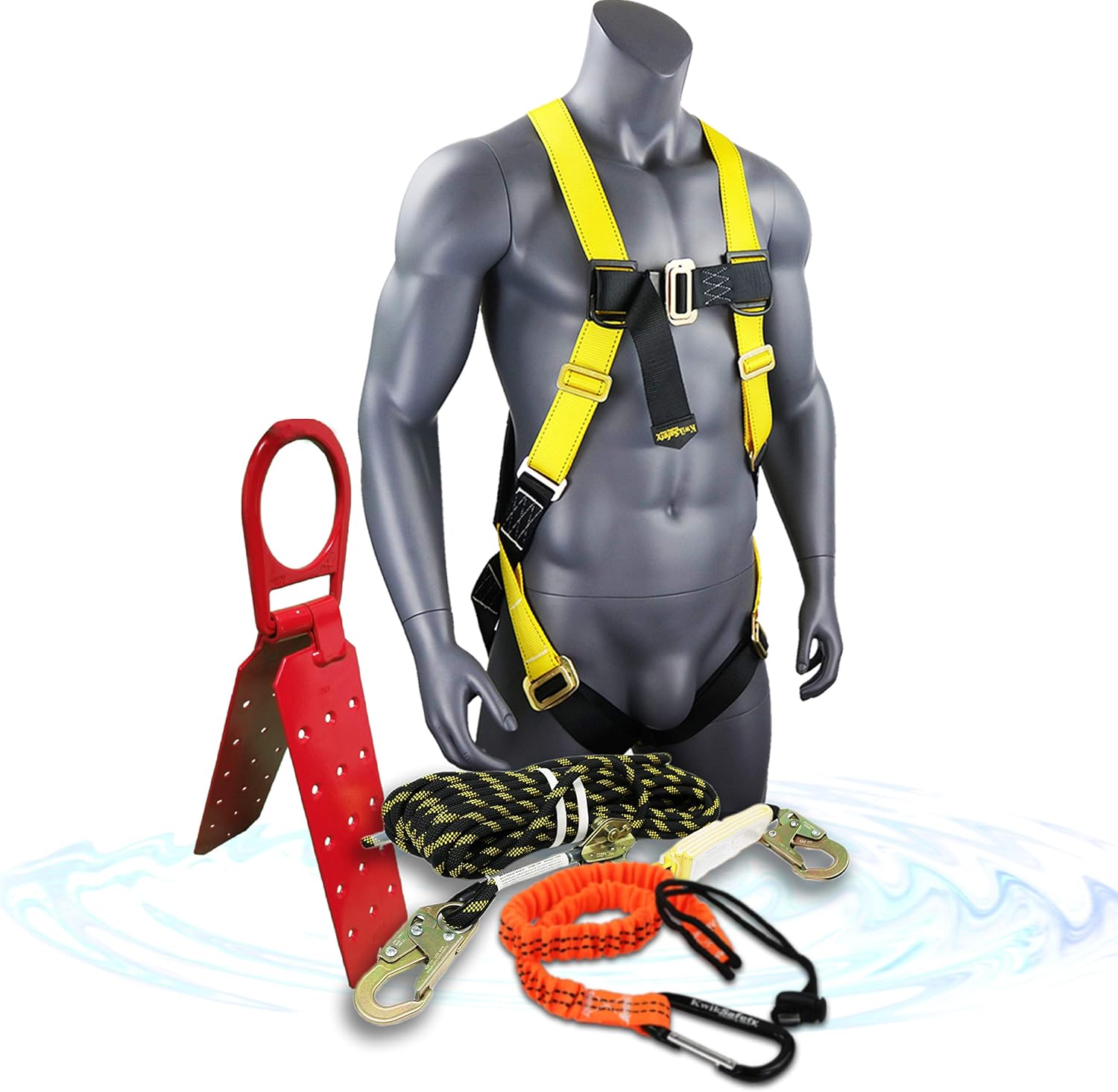 KwikSafety (Charlotte, NC) GATOR KIT |Temporary Reusable Roof Anchor, 50’ Vertical Lifeline Rope 1D Ring Full Body Safety Harness Tool Lanyard | ANSI OSHA PPE Fall Protection Arrest Equipment Roofing - - 