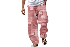 AIHIHE Men's Patchwork Plaid Summer Beach Pants Loose Fit Casual Lightweight Trousers Elastic Waist Lounge Pants with Pockets