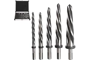 RIYHCH 5PCS M2 HSS Taper Chucking Reamer Set 3/8",1/2",5/8",3/4",1 Fit 1/2" Round Shank Construction Reamer Drill Bit Bridge Also for Wood Alloy Steel Metal Align The existing Hole and Expand The Reamer
