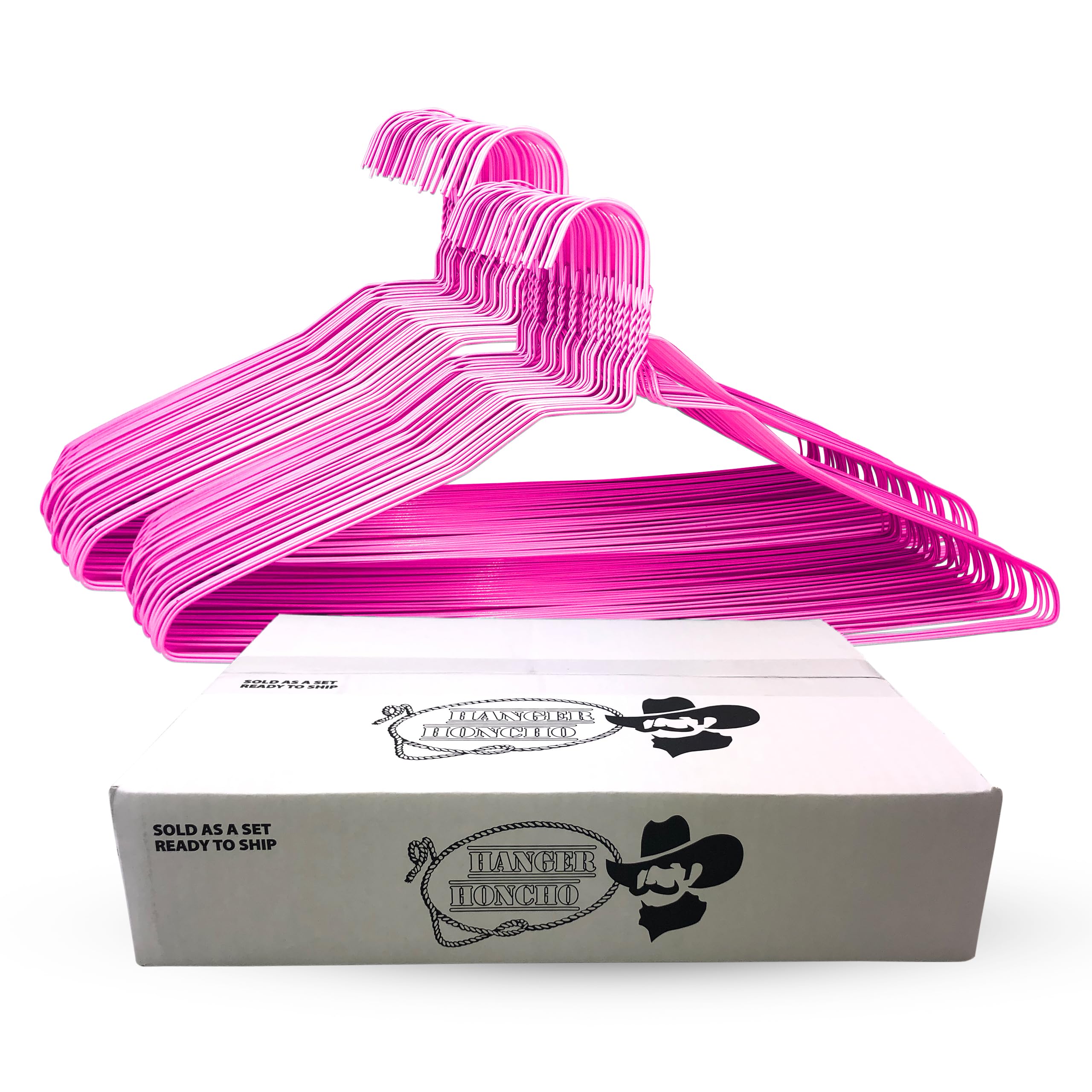 Hanger Honcho Wire Metal Clothes Hangers 50 Pack for Standard Size Shirts, Pants, Skirts, Space Saving, Non Slip,18 Inch 14.5 Gauge Ultra Thin Standard Dry Cleaner Coated Steel (50, Pink)
