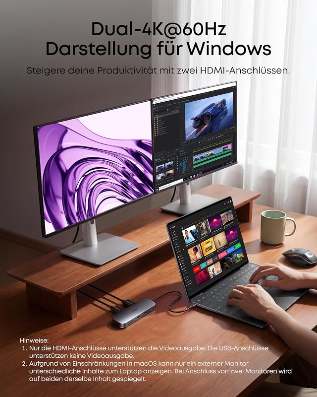 Nano 8-in-1 USB C Hub, Dual-Monitor Docking Station mit 4K@60Hz HDMI