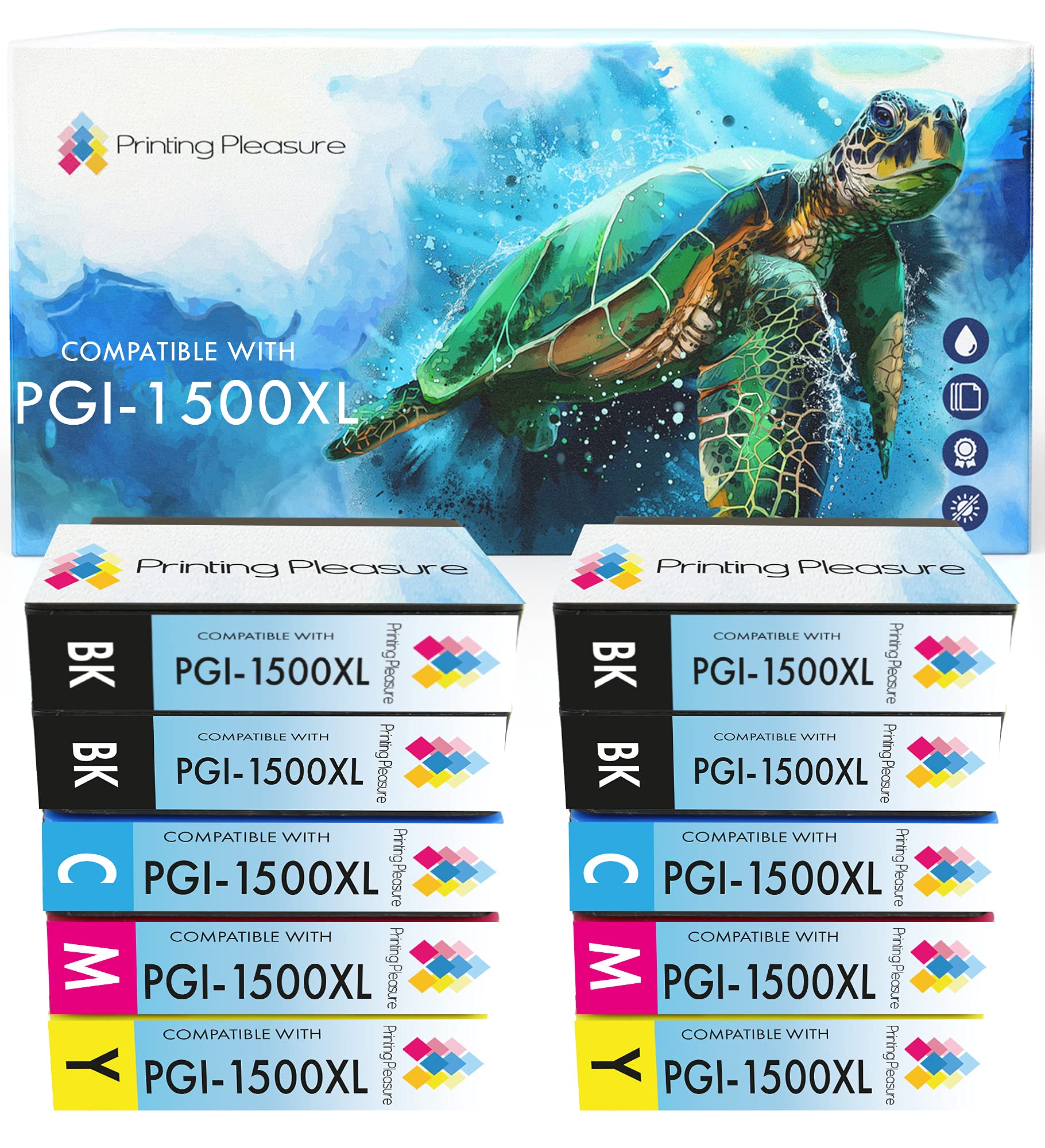 Printing Pleasure 10 (2 SETS + 2 BLACK) Compatible PGI-1500XL Ink Cartridges for Maxify MB2000 MB2050 MB2300 MB2350 - Black/Cyan/Magenta/Yellow, High Capacity
