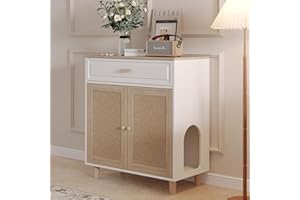 Faceket Cat Litter Box Enclosure Furniture Hidden Indoor 2-in-1 Wooden Cat House & Washroom Cabinet with Scratching Board Doors and Drawer, 31.5"x15.7"x34.6"H