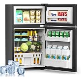 Electactic 3.2 Cu.Ft Mini Fridge with Freezer for Bedroom, Office, Black | 2 Reversible Doors, Adjustable Thermostat &amp; Removable Glass Shelves, Energy Saving, Compact Small Refrigerator for Apartment