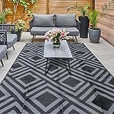 OZHOMY 9x12 Ft Reversible Outdoor Rugs Portable Rhombus Mats Waterproof Plastic Straw Mat Foldable RV Camping Rug for Garden