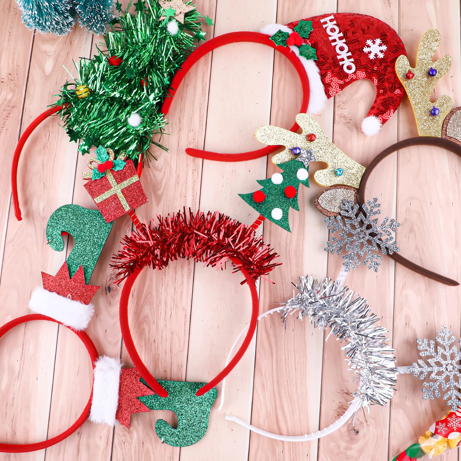 6 Pcs Christmas Headband, Christmas Headwear Reindeer Antlers Headband etc, Xmas Hair Bands/Hair Hoop with Ears for Children and Adult Xmas Party Supplies (6 Styles)